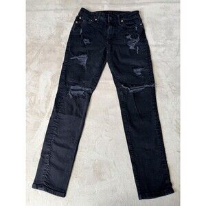 American Eagle Mens Athletic Skinny Black Distressed Air Flex Jeans Size 30x30